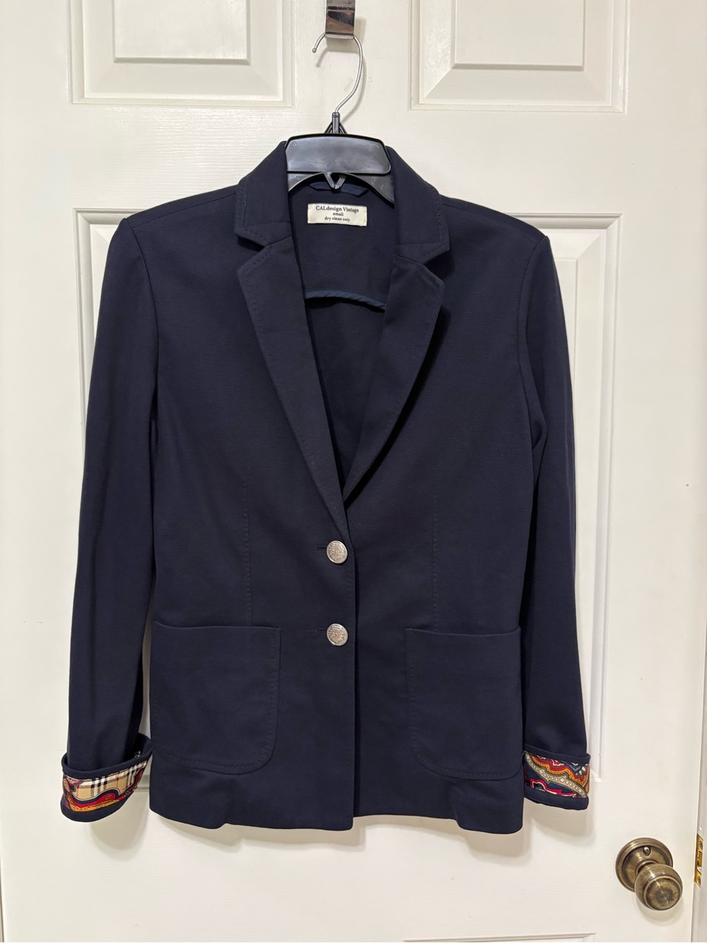 CALdesign Vintage one of a kind Navy Blazer with Vintage Burberry scarf